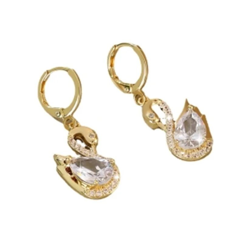 1 pair of luxurious and elegant Golden Swan earrings, dazzling, synthetic crystal, suitable for daily wear, parties and gifts