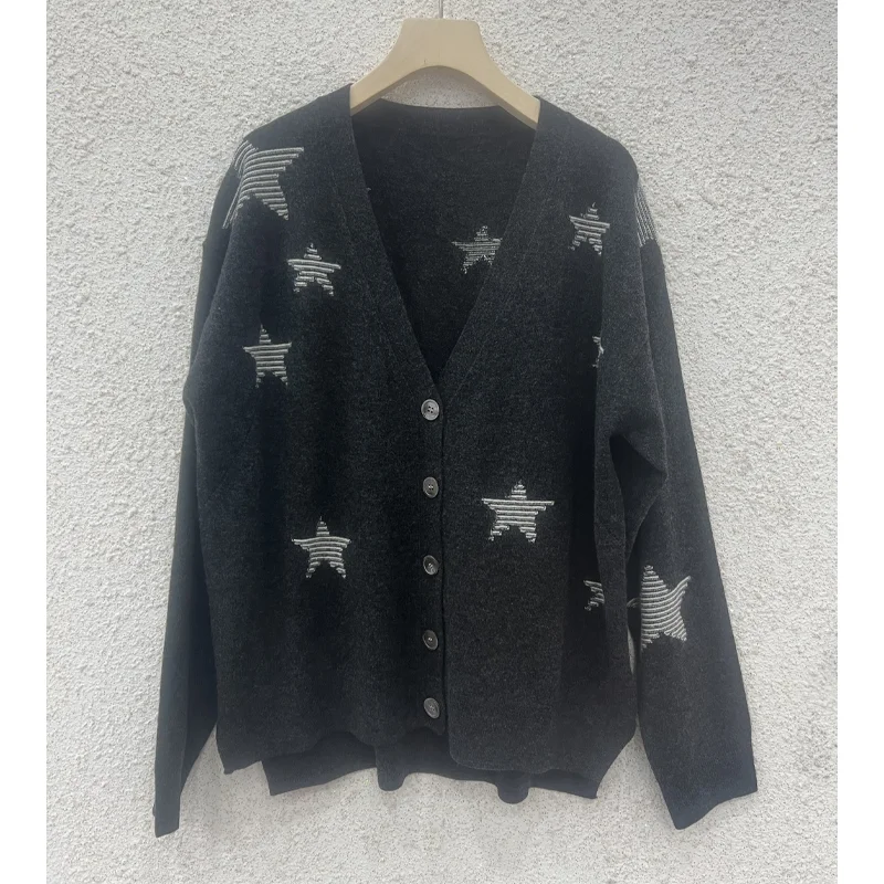 Zadig Star Cardigan Women Black Wool Sweater Female Casual Thin Jumpers Apricot Cardigans Knitwear Fashion Button Sweaters Tops