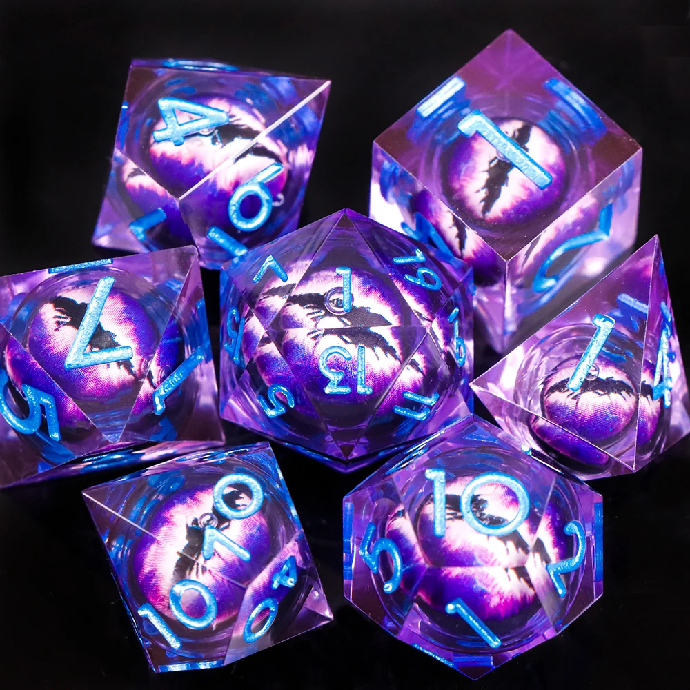 Conjunto de dados de olho de dragão de resina - dados de jogos de 7 peças para RPG DND, masmorras e dragões, entretenimento de mesa premium