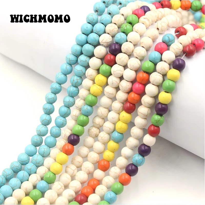 Nuevas Cuentas de Turquesa Sintética de 6mm, 8mm y 10mm, Cuentas de Turquesa para Hacer Pulseras y Collares