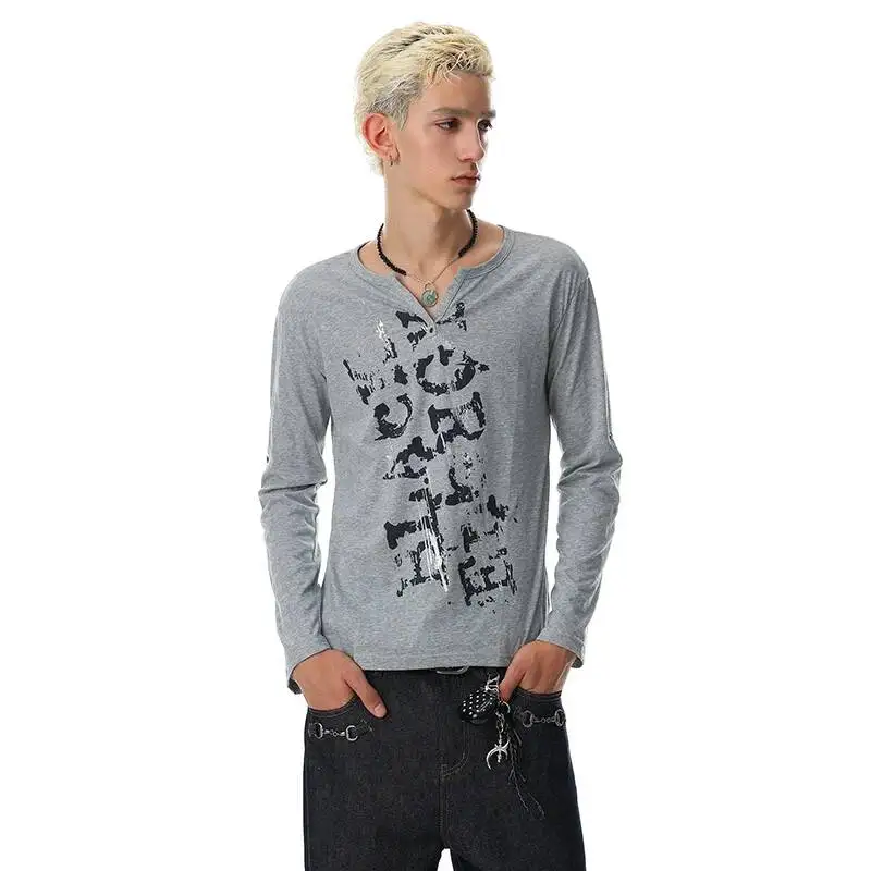 LUZHEN 2026 New Fashion Printed Pattern V-neck Long Sleeve T-shirts Men's Handsome High Quality Original Casual Clothes JY7955