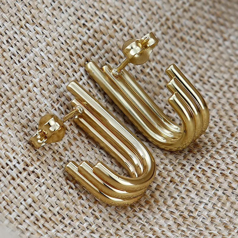 2 قطعة الفولاذ المقاوم للصدأ الذهب اللون دفع الظهر وأقراط للرجال والنساء U شكل مجوهرات حساسة الأذن ترصيع