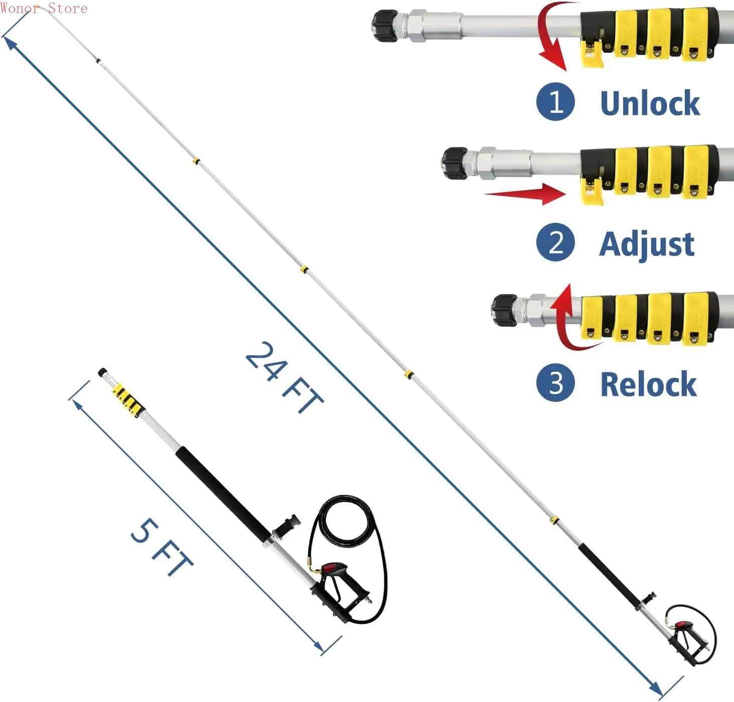 

24 FT, Aluminum Telescoping Pressure Washer Wand with 2 Pressure Washer Extension Wands,Gutter Cleaner Attachment