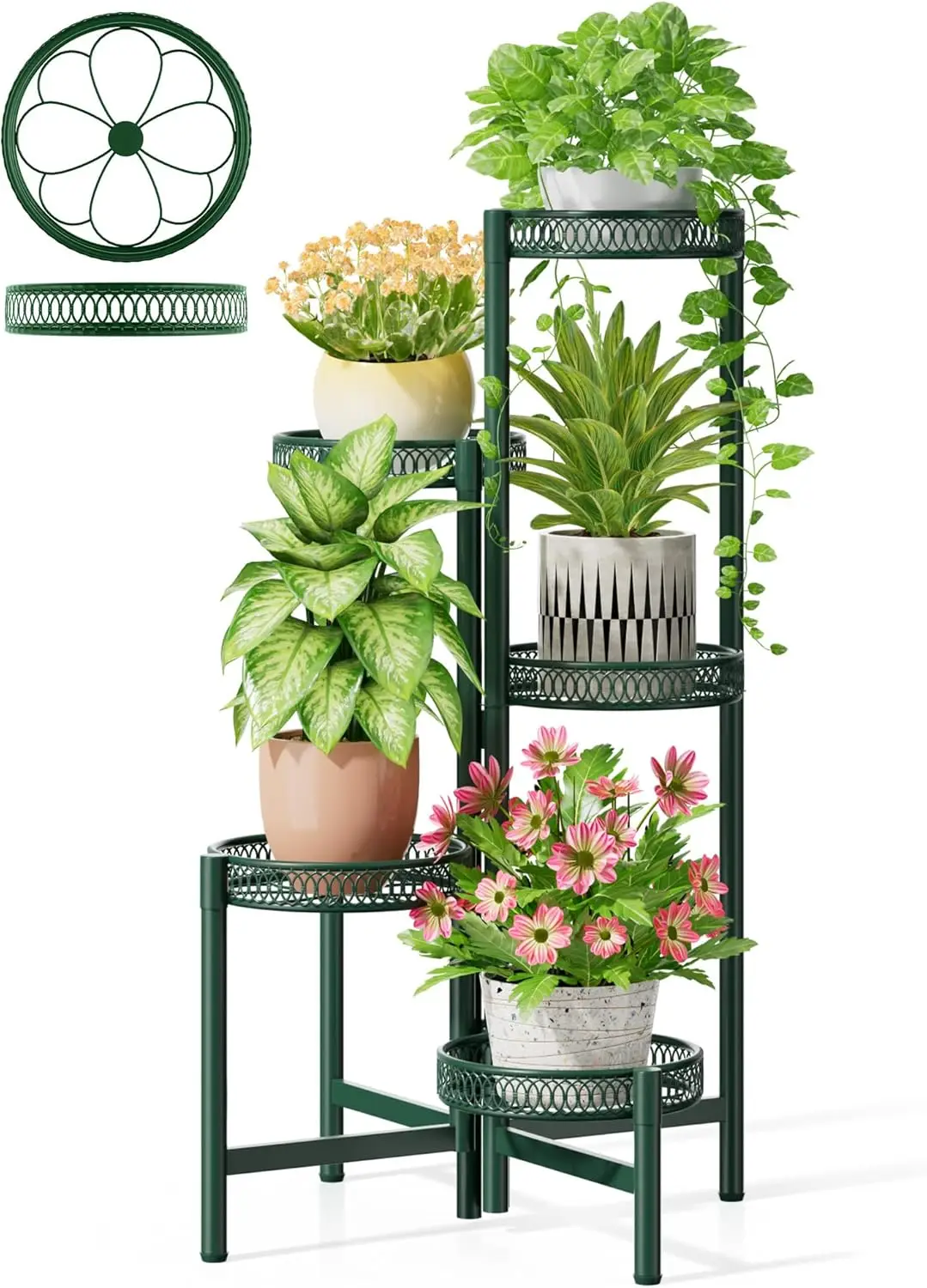 

5-ярусная металлическая подставка для растений для дома и улицы, складная, усиленная, для нескольких растений в гостиной, на балконе, в саду, на террасе
