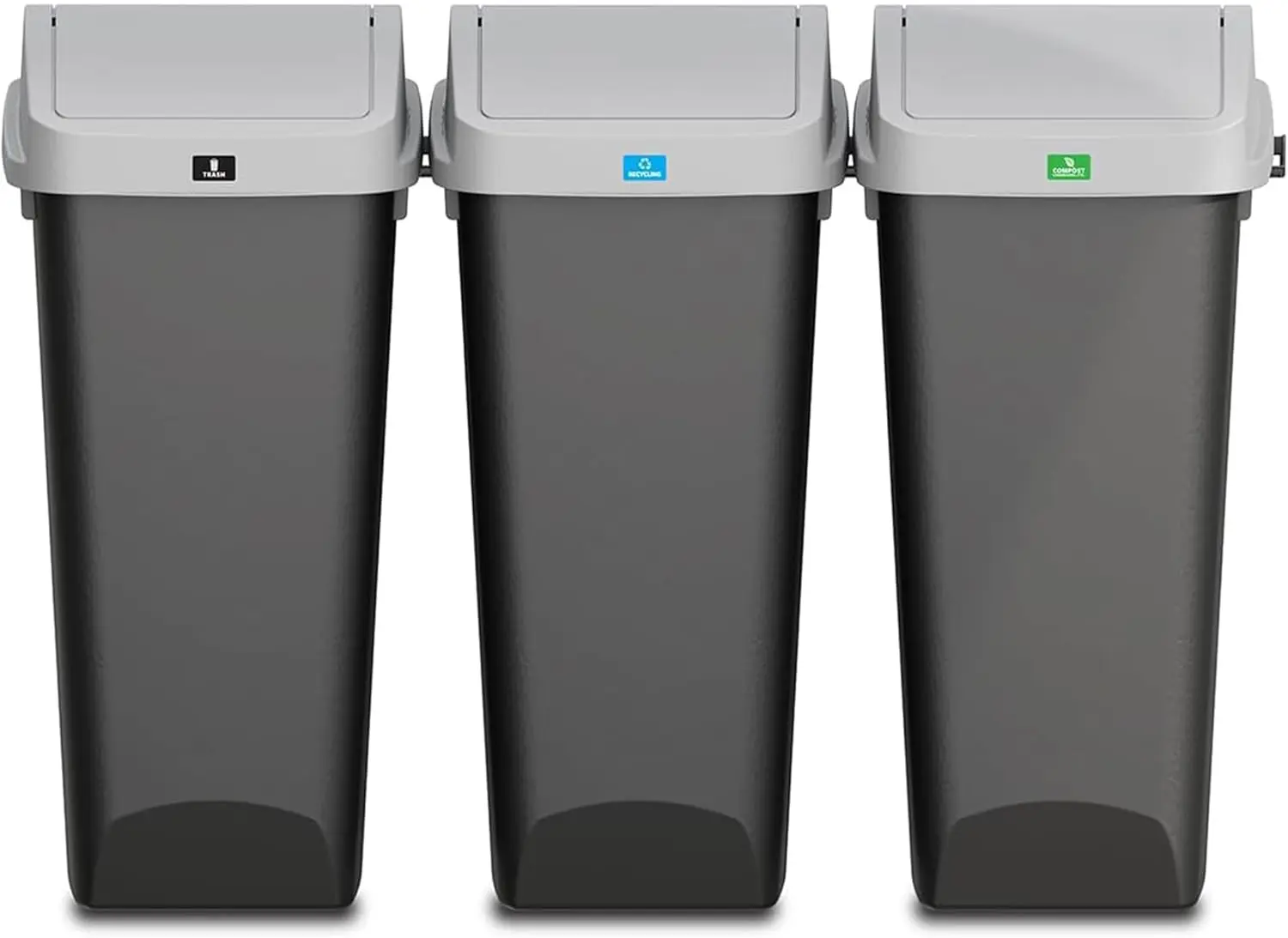 

36 Gallon Waste & Recycle Center with 3 Bins, Odor Protection, Swing Top Lids for Easy Sorting