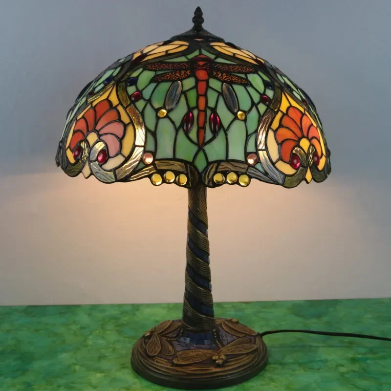 

DORIAN Tiffany Glass Table Lamp LED Creative Retro Dragonfly Desk Light Fashion Decor For Home Living Room Bedroom Bedside