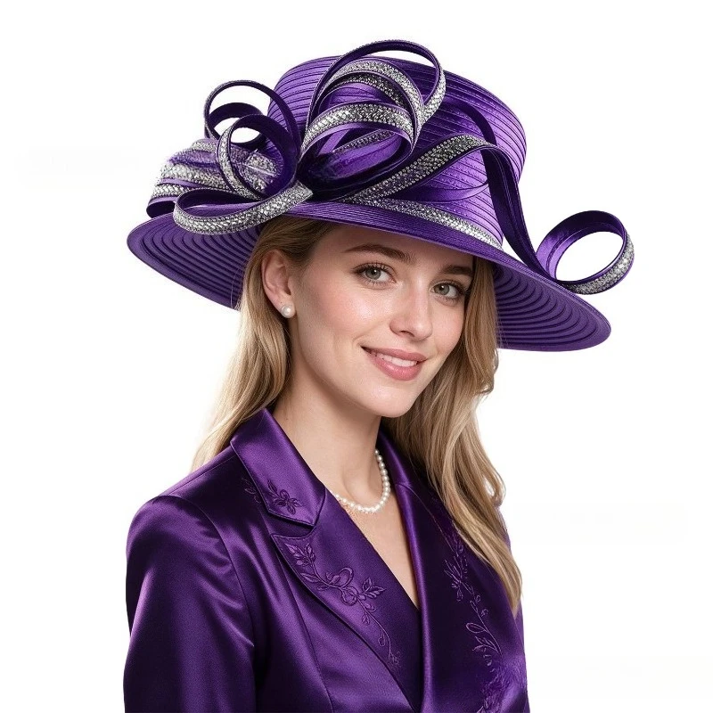 Lady Cocktail Tea Party Dress Derby Fedora Wedding White Hat Church Elegant Bow Flower Caps For Women Wide Brim Banquet Hats