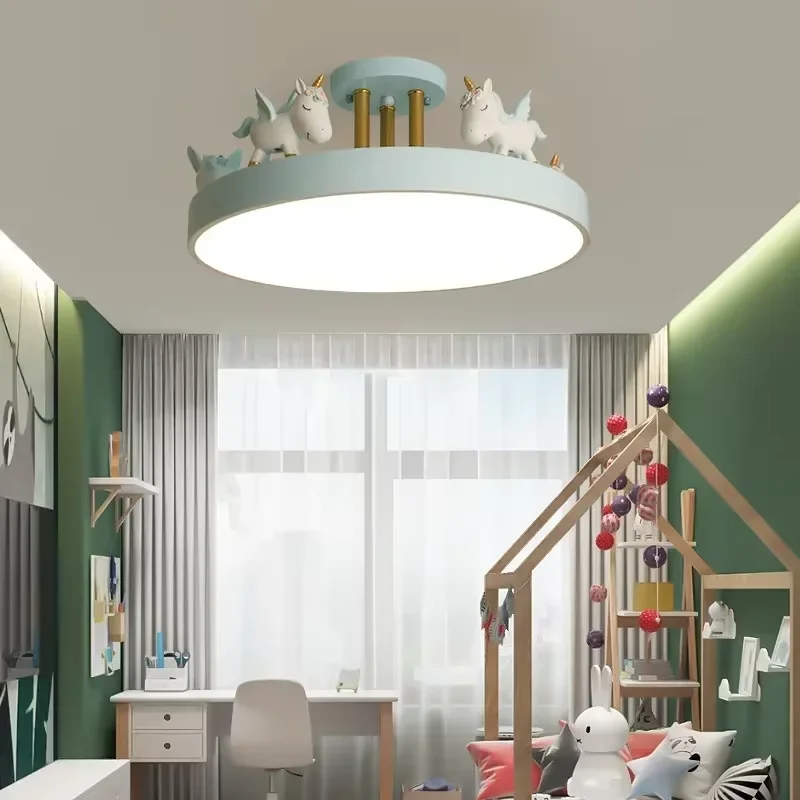 

Rainbow Pony ceiling light Cartoon Unicorn Light Children's Room pink lamp Remote Control Cloud Princess Room girls bedroom lamp