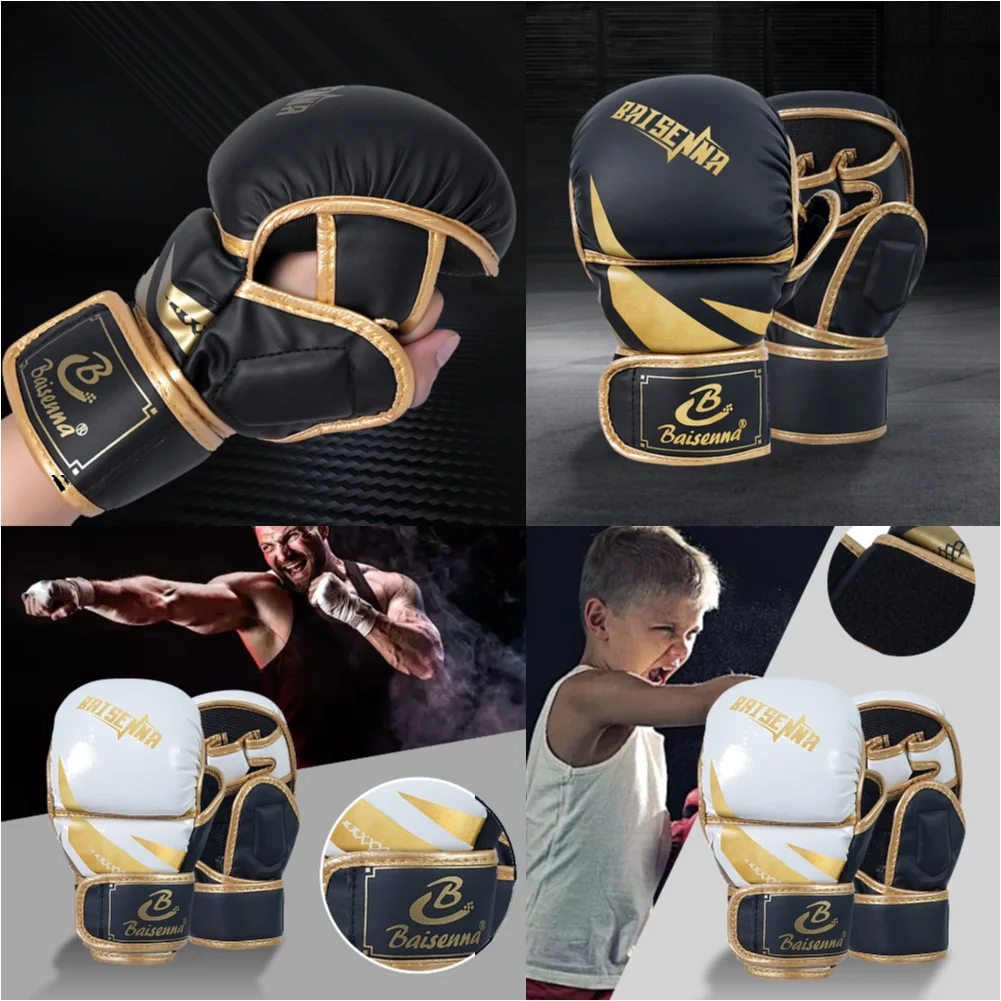 Profesjonalne rękawice bokserskie MMA Half Finger Sandbag Karate Muay Thai Rękawice treningowe PU dla dorosłych dzieci Zagęszczony sprzęt bokserski