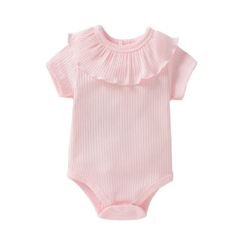 Recém-nascido Algodão Ruffles Playsuits, Macacão Meninas Do Bebê, Bodysuits de Manga Curta, Macacão Toddlers, Onesie Outfits, Verão, Novo, 0-12M