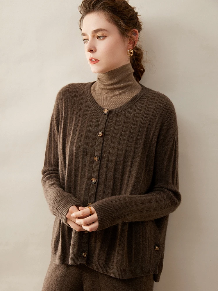 Long Sleeve Cardigan Aliselect New Fashion Women Sweater 100% Pure Cashmere Tops O-Neck Jerseys Spring Autumn Winter Knitwear