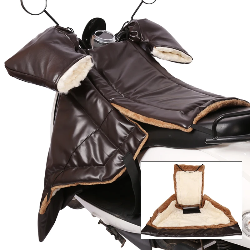 

Winter Electric Motorcycle PU Windshield Quilt Men Women Electric Bike Piled Thickened Waterproof Wool Fur Chest Protection