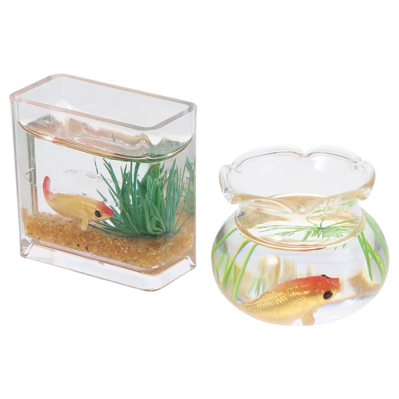 2Pcs Miniature Fish Tank Glass Mini House Accessory Mini Fish Bowl Decoration Realistic Scene Decor Miniature Goldfish Tank