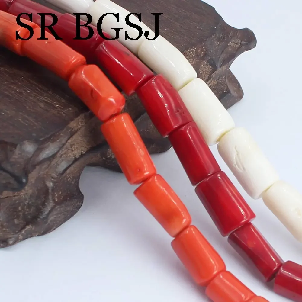 8-10mm White Red Orange Column Natural Sea Bamboo Coral Loose Isolation Beads For Jewelry Making DIY Bracelet Necklace