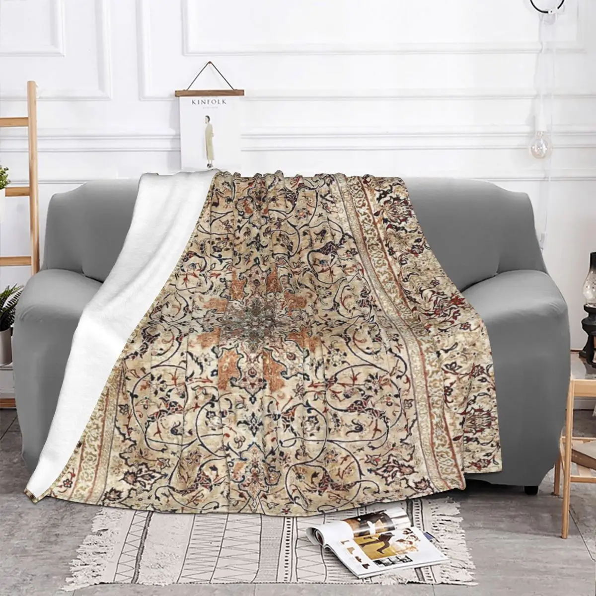 Silk Esfahan Persian Carpet Print Anime Knee Blanket Blankets & Throws Home And Decoration Throw Blanket