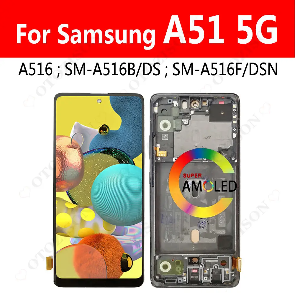 Super AMOLED A516 LCD With Frame For Samsung Galaxy A51 5G Screen Display SM-A516B/DS SM-A516F/DSN LCD Touch Digitizer Assembly