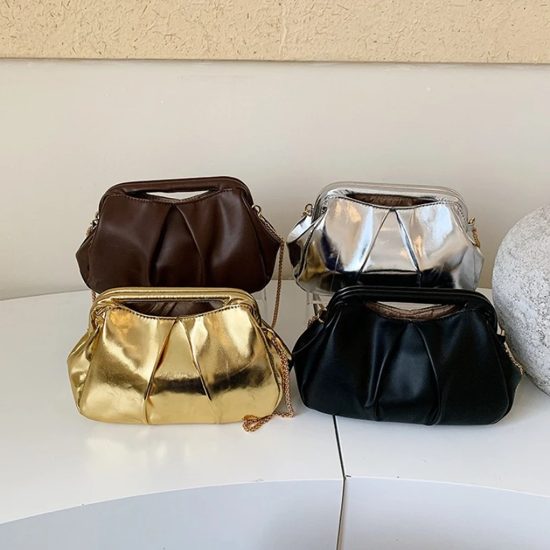 2026 New Women's Handbag Fashion High Quality Folded Women's Chain Bag Solid Color Light Luxury Versatile Phone Storage Bag
