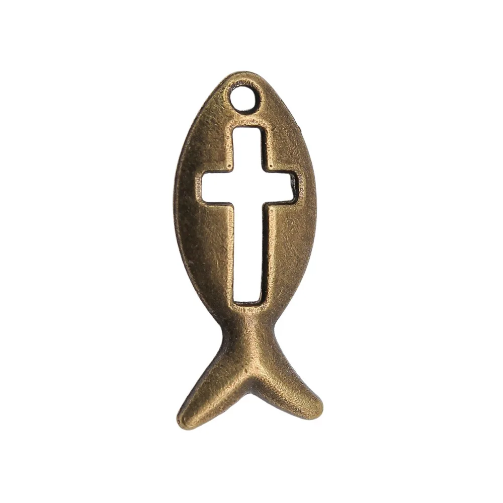 20pcs 8x20mm(0.31x0.79inch) 2 Colors Jesus Fish Charms Alloy Jewelry Making Accessories view 4