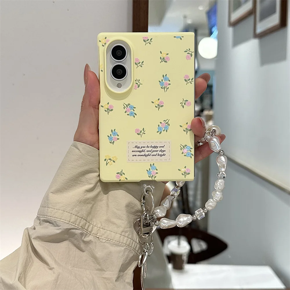 Pastel Yellow Tiny Floral Phone Case For Samsung Galaxy Z Fold 8 Ultra Matte Hinge Protective Cover With Design For Women