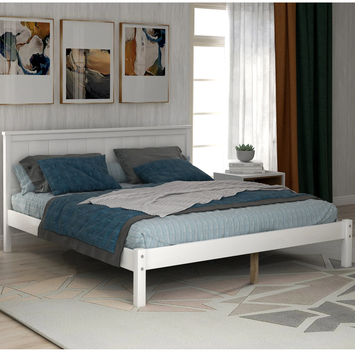 

Platform Bed Frame with Headboard , Wood Slat Support , No Box Spring Needed ,Full,White(OLD SKU WF191419AAK)