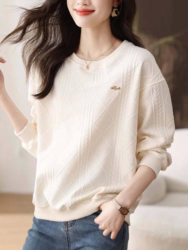 Felpa con cappuccio da donna ampia bianca Casual Top Commute Sle Long Sve round Ne Pure Color Autunno Inverno plus Size Faion Trend