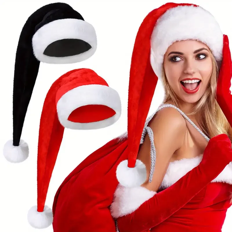 1 extra lange Plüsch-Weihnachtsmütze in Rot und Schwarz, Urlaubsparty-Accessoires, Halloween-Weihnachtsfeier