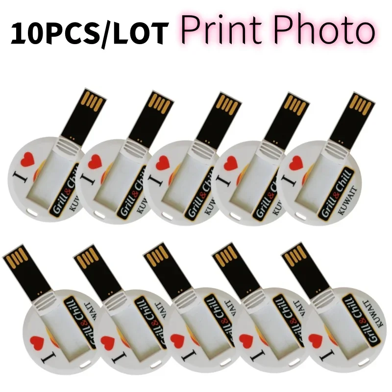 

10PCS/LOT USB Business Card Flash Drive 8gb 16gb Coin Mini Round Shaped USB Flash Drive with Logo Printing For Company Gifts