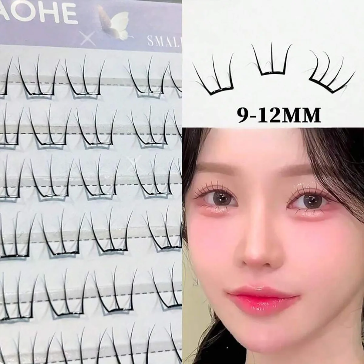 Mixiaohe Natural Slim C-Curl Self-Adhesive False Eyelash Clusters, Glue-Free Segmented False Eyelashes with Built-In Transparent Adhesive Strips, 9-12mm, Suitable for Beginners for Daily Wear, Dating, and Travel, Ideal Birthday and Holiday Gift for Women and Makeup Enthusiasts