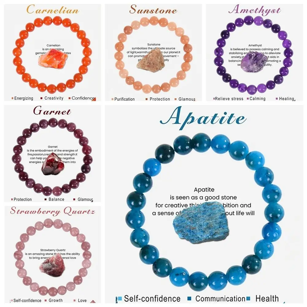 1Pcs with Card Beaded Bracelets Multicolor Blue Apatite Amethyst Carnelian Natural Stone Crystal Jewelry Stretch Bracelet Gifts