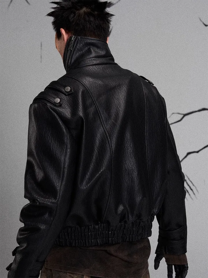 Men's Black PU Leather Jacket Spring Autumn Zipper Streetwear