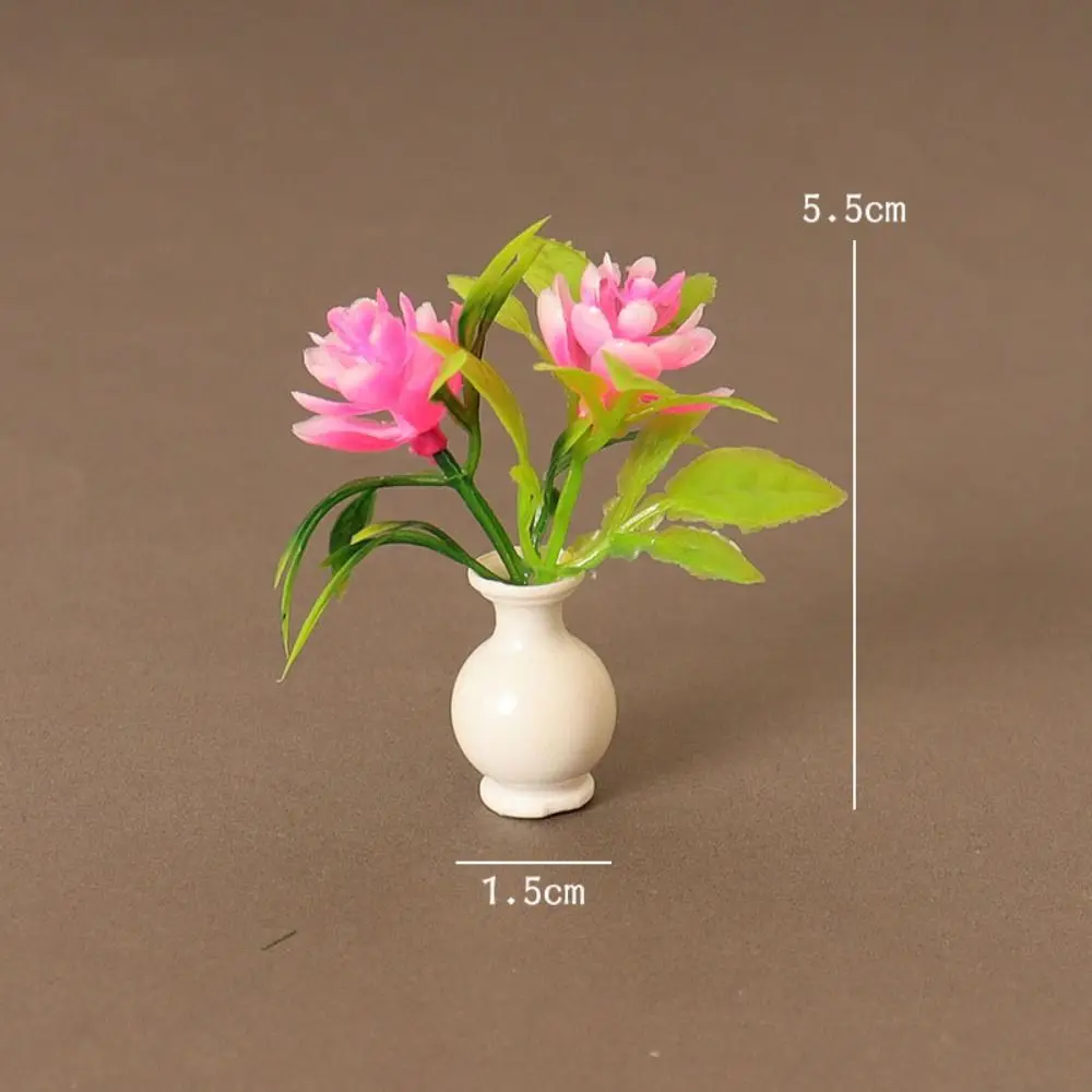 1:12 Dollhouse Miniature Mini Plastic Simulation Vase Green Plant Finished Flower Outdoor Doll House Model Accessories