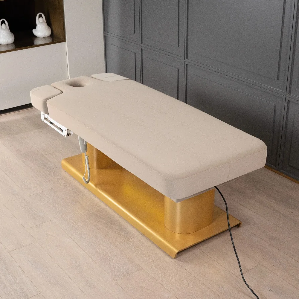 Heating Electric 4 Motors Foldable One-Button Lifting Salon Facial Lash Beauty Bed Spa Medical Treatment Massage Table Hotel Gym
