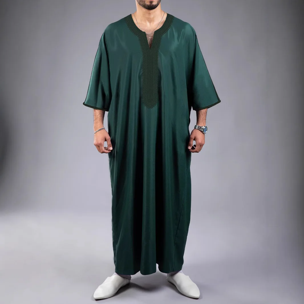 Men's Long Sleeve Muslim Abaya Lslamic Dress Middle Eastern Saudi Clothing Moroccan Man Thobe Jubba Kandora Djellaba