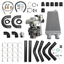 Twin T3 Turbo Kit Intercooler+Piping+BOV+Fuel Oil Line for 3.0L-5.0L 420 HP+