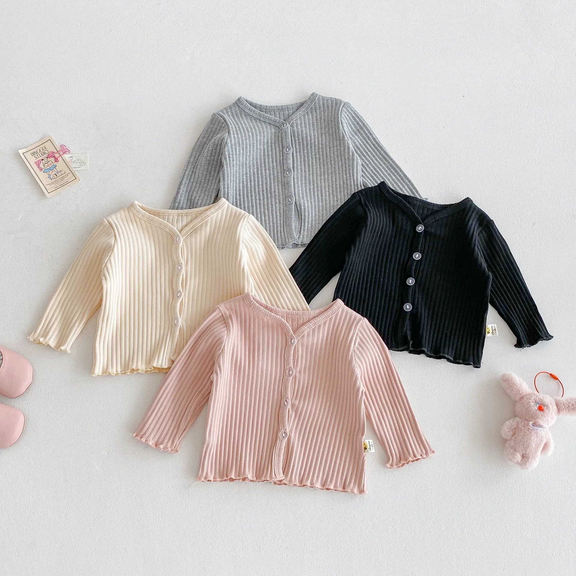 

2025 Autumn New Baby Long Sleeve Knitted Cardigan Solid Girls Ribbed Sweater Coat Infant Casual Jacket Cotton Toddler Clothes