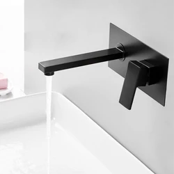 BAKALA Luxury Matte Black Bathroom Faucet Basin Sink Tap Wall Mounted Square Brass Mixer Tap LT-320BR