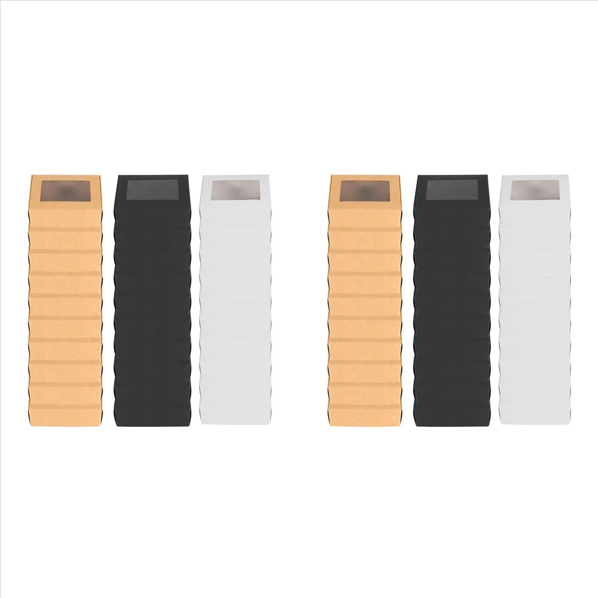 *X07A 60 Pcs Mini Kraft Paper Box with Window Present Packaging Box Treat Box for Soap Treat Bakery Candy(Black Brown White)