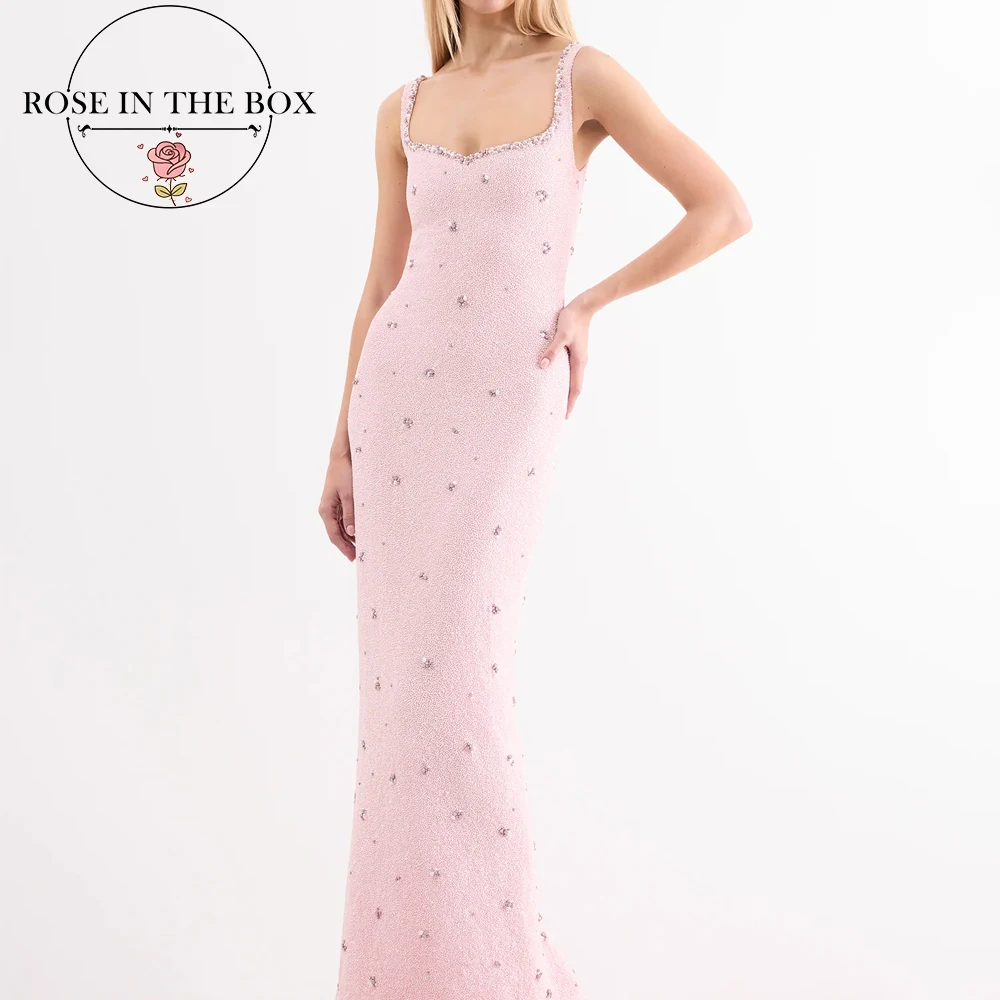

ROSEINTHEBOX Customized Pink Full Beaded Crystal Long Mermaid Evening Dresses for Red Carpet Events and Formal Celebrations
