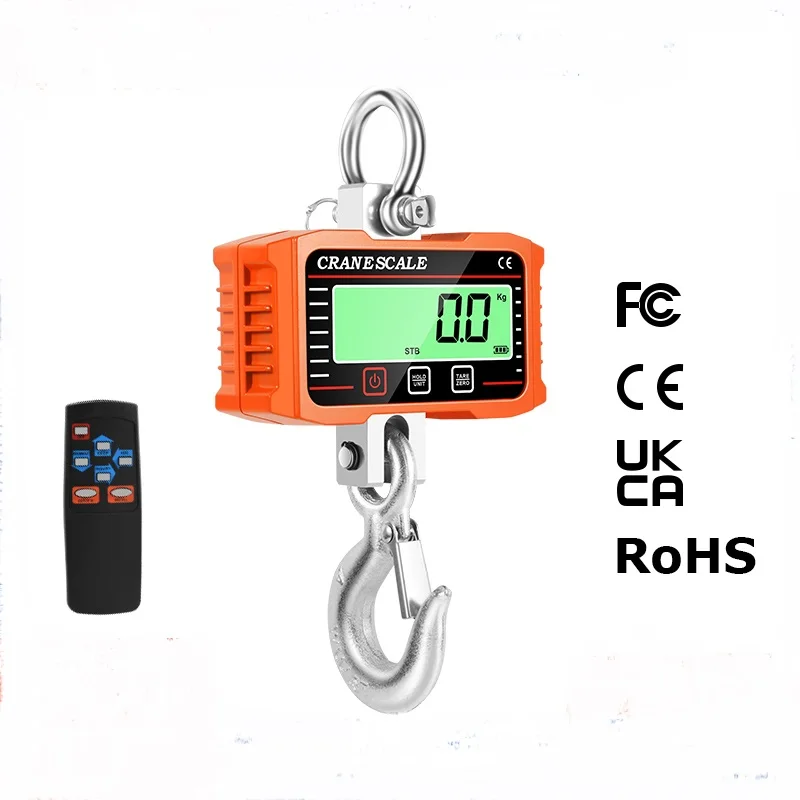 2T Digital Hanging Scale 2000KG Heavy Duty Crane Scales Big LCD Industrial Hook Lock Site Weighing Blance 4400LB Remote Control