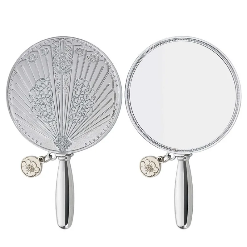 Vintage Hand Mirror with Embossed Handheld Makeup Beauty Metal Mirror Compact Purse Small Makeup Mirror with Gifts Box for Women