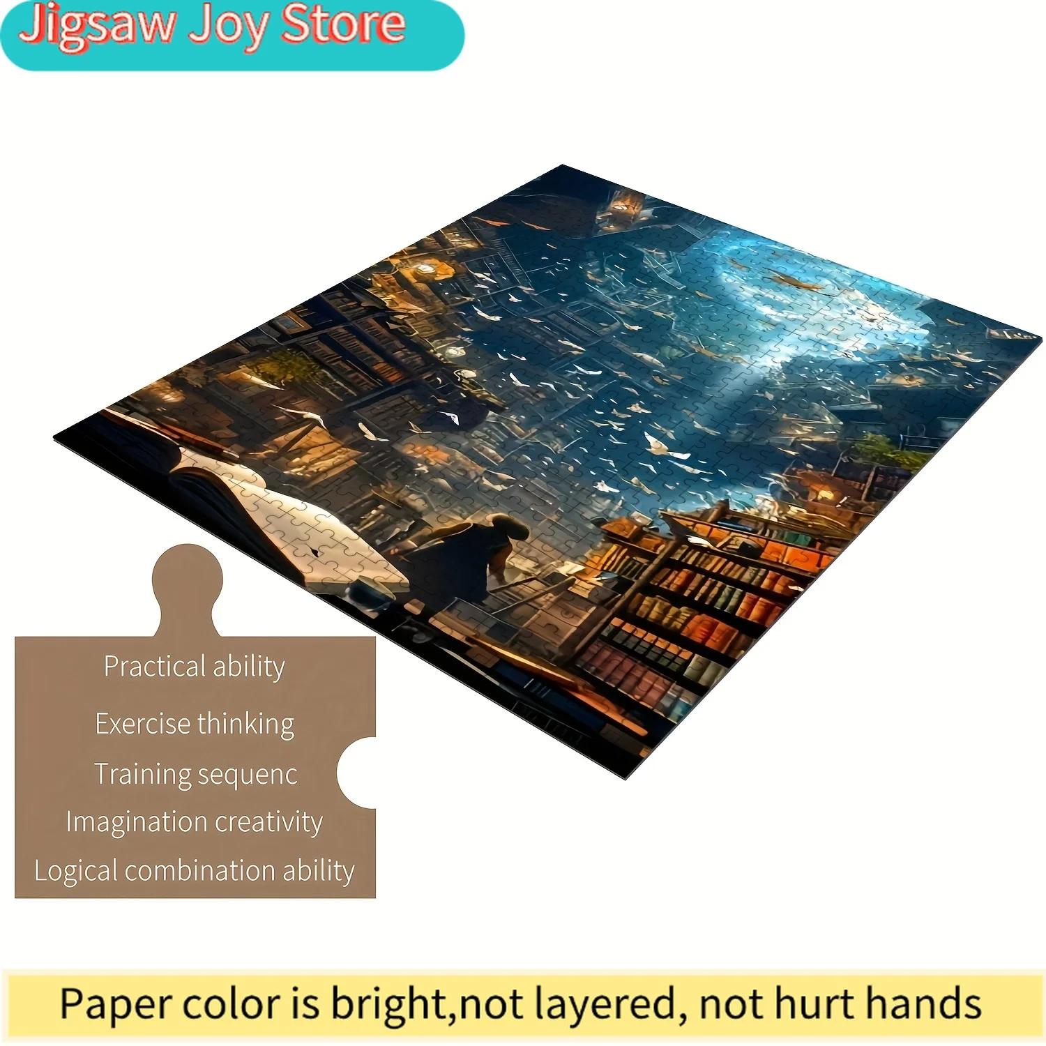 

Jigsaw Puzzle for & Families - Mysterious Library Scene with Books & Figures, Perfect Fit, Wood Craft Supplies, Scratch Resis