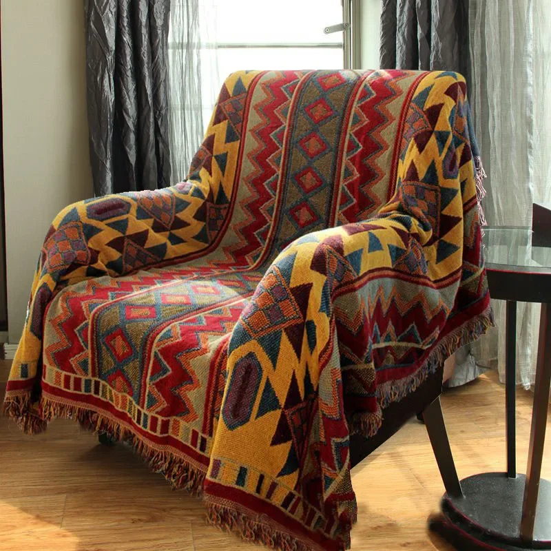 Bohemia Knitted Cotton Blanket Sofa Cover Reversible Bedspread Home Decor Jacquard Coverlet tablecloth,Camping, Office Blankets