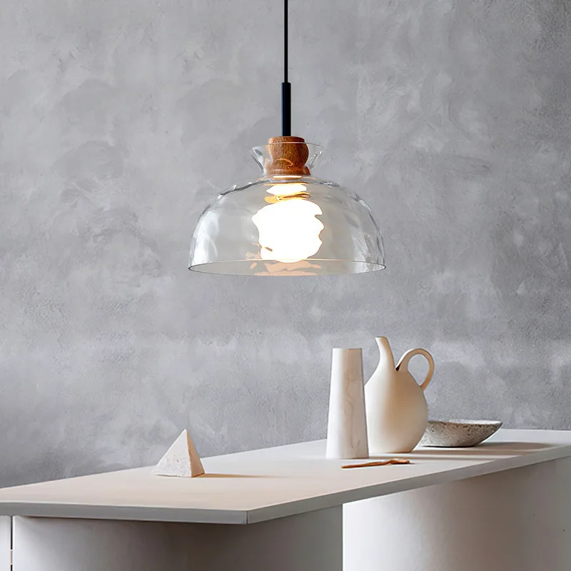Japanese Wabi Sabi Style Pendant Lights Transparent Glass Lampshade Suspension Luminaire Dining Table