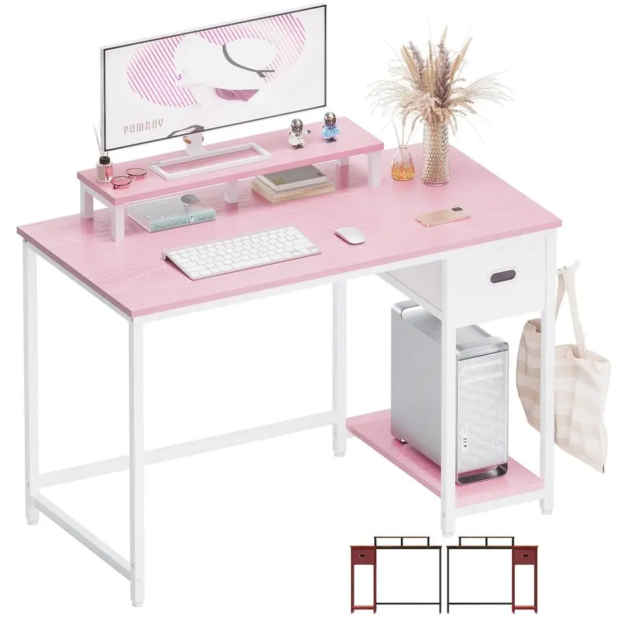 

39 Inch Computer Desk with Monitor Stand Small Home Office Desks with NonWoven Storage Drawer for Bedroom Study Table Writing an