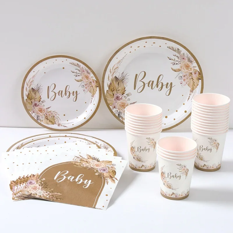 Baby Shower Decorations Neutral Baby Shower Plates Napkins Cups Gender Reveal Party Disposable Tableware Baby Shower Supplies
