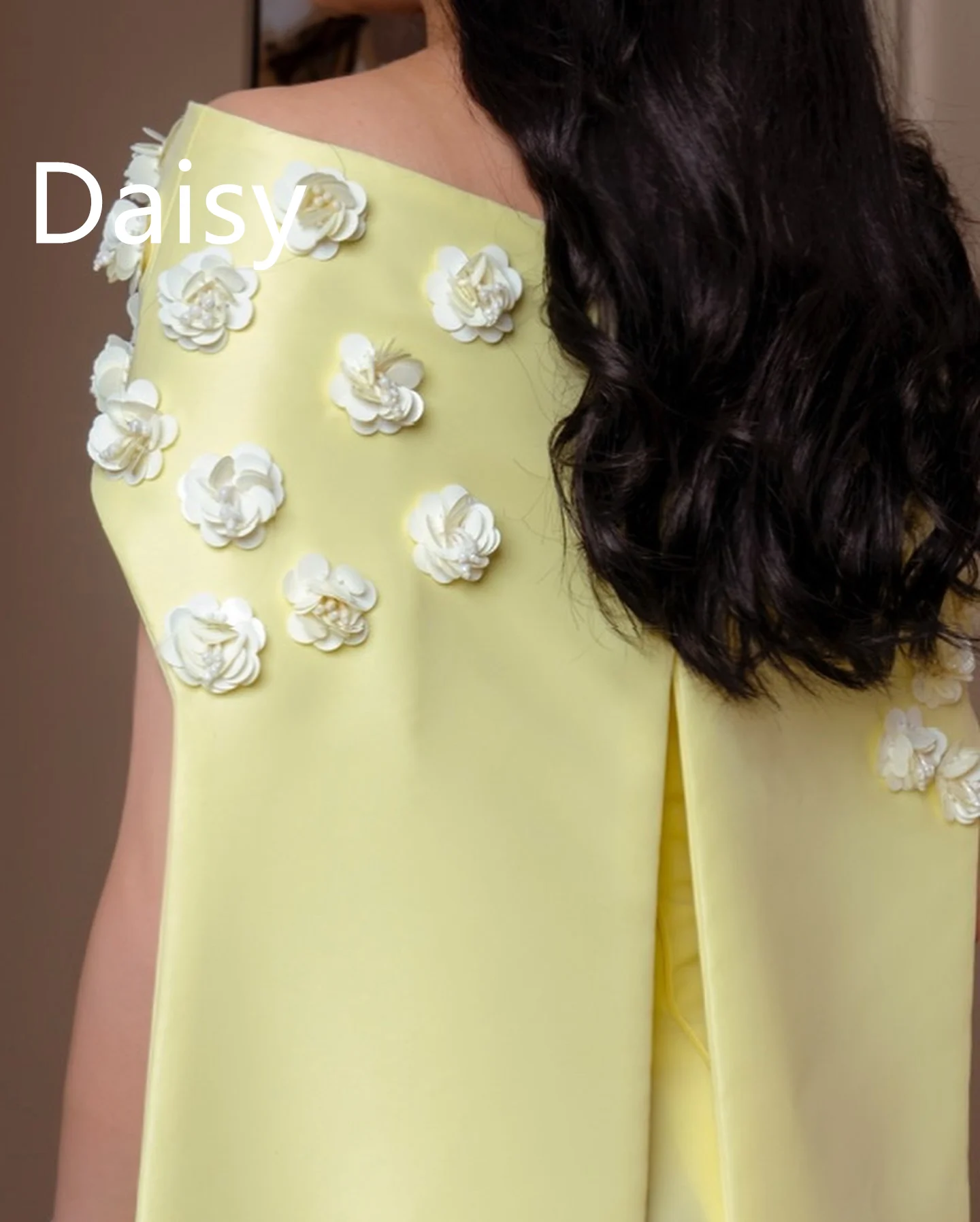 Long Sheath Wedding Party Prom Dresses Bespoke Flowers Yellow Strapless Evening Gowns Shawls Saudi Women Wear Customized image 3