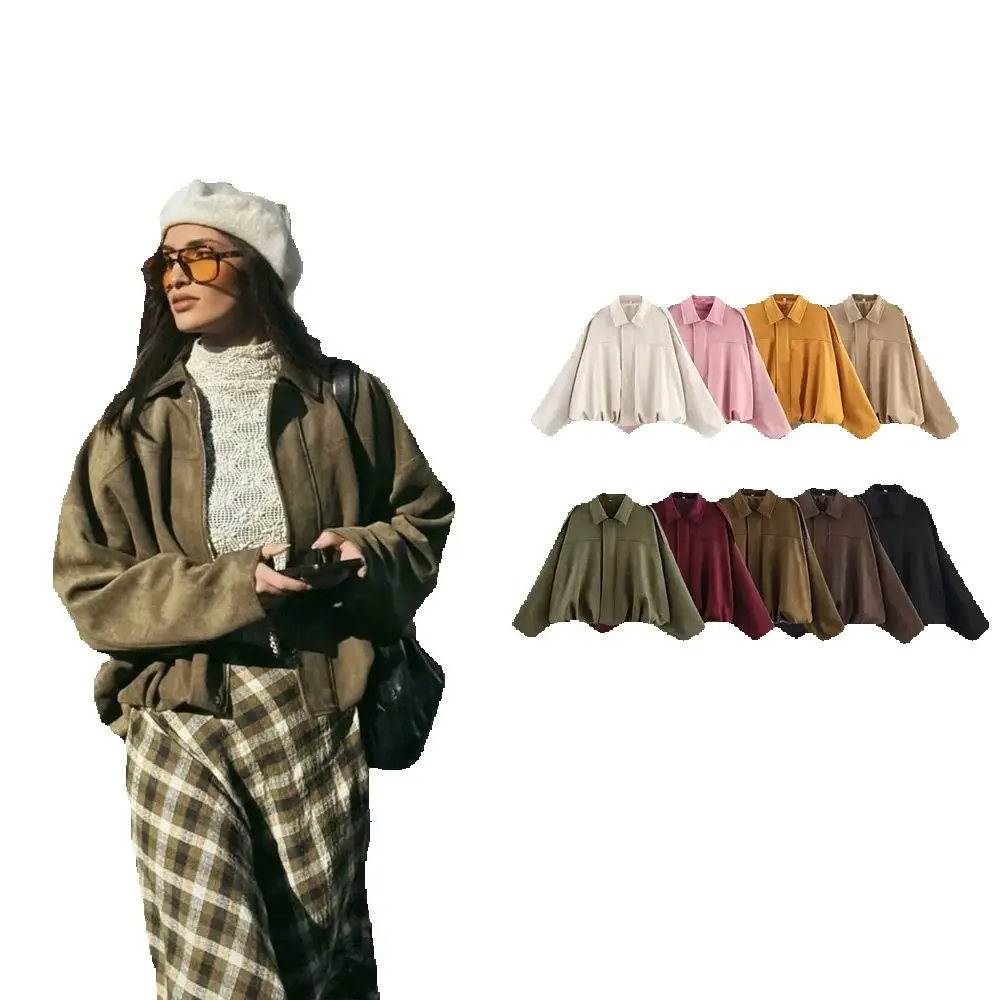 

Autumn/Winter New Fashionable Casual Women's Suede Texture Pilot Jacket