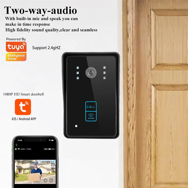 1080P WiFiビデオドアベル スマートTuyaアプリ ワイヤレス電話通話 ビデオインターホンシステム ドアビューア ナイトビジョン IPドアベル