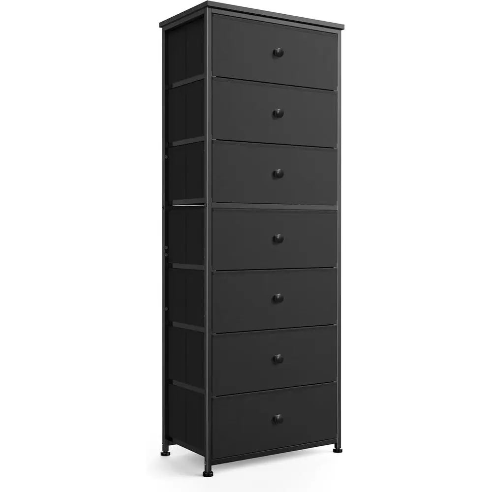 

Tall abric Drer or Bedroom, Veal Storage Organizer Tower with 7 Ders, Chest o Ders with Bins, Steel e, Wood Top or Bedroom