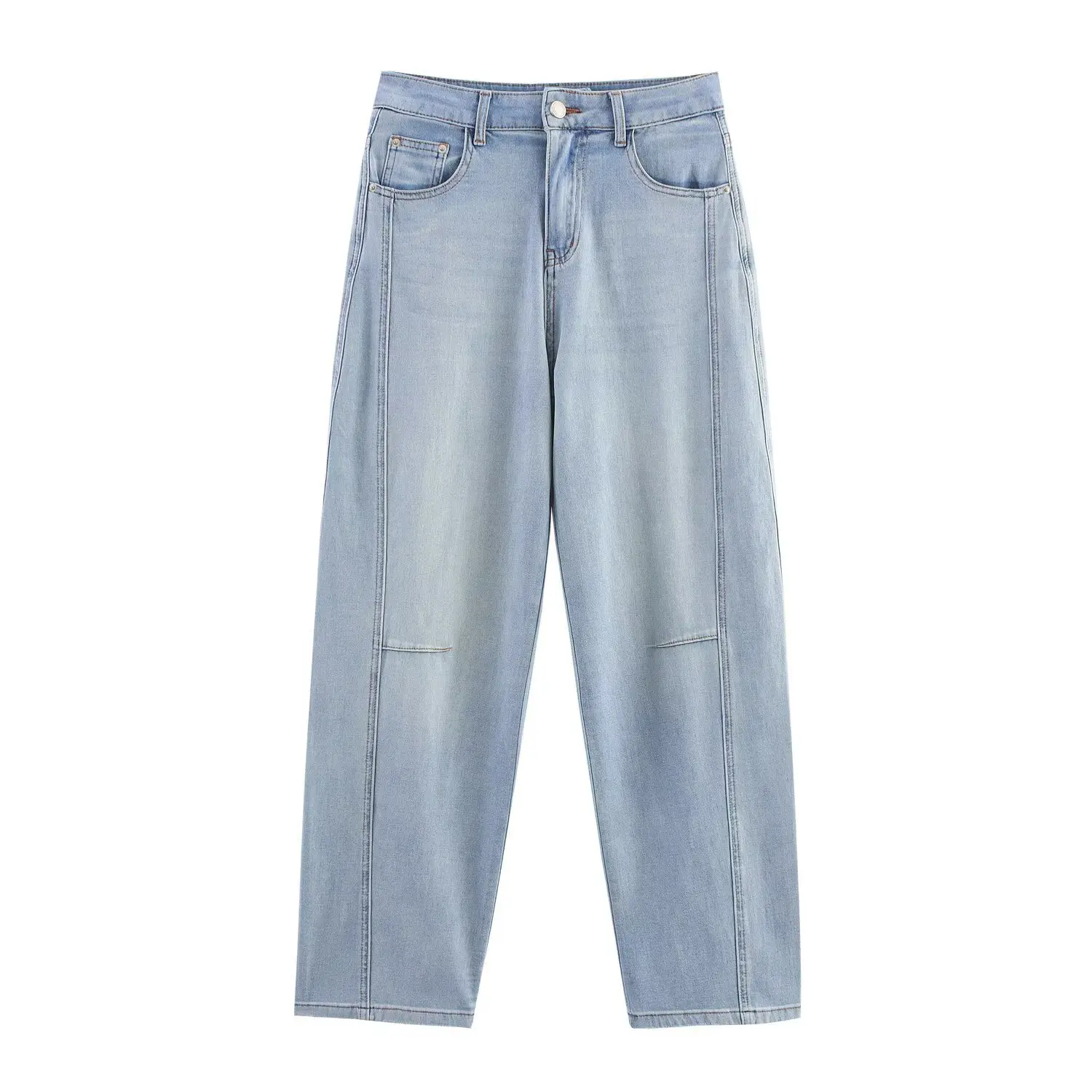 

ZBZA Woman's Loose Jeans High Waist Vintage Simple Multiple Pockets Button Zippers Patchwork Pants Summer New Female Chic Pant